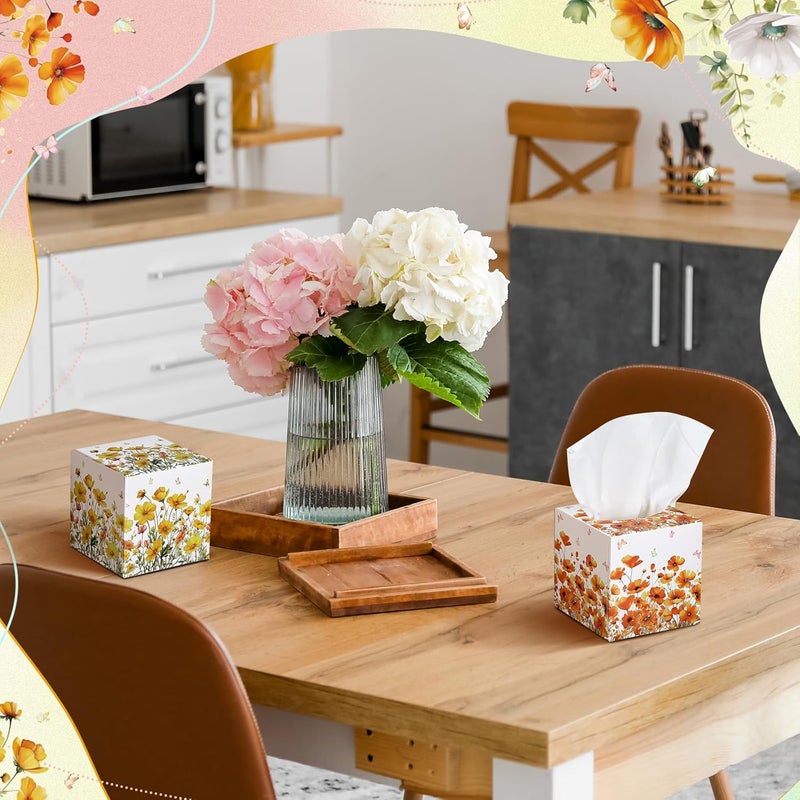 Fourluoo 12 Pack Fall Flower Floral Facial Tissues Cube Boxes 600 Sheets 3 Ply Small Wildflower Face Tissues Bulk for Autumn Christmas Car Bedroom Supplies - Image 2